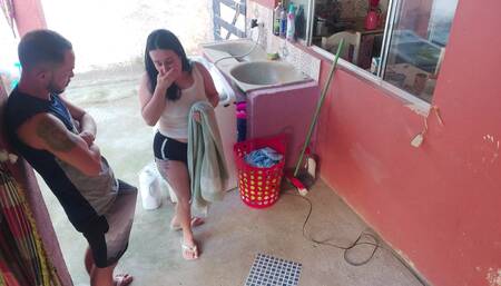 The boss left and the maid couldn't resist my erect dick