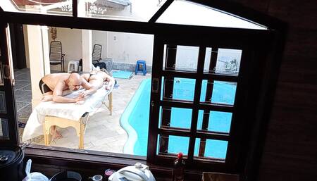 She went to get a massage by the pool and ended up getting a handjob and blowjob