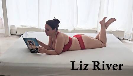 Liz River laying around in Berlin, Germany: Barefoot in Red Lingerie, Meaty Soles, Size 6 Feet, Pointed Toes, Swinging Legs, Hair Up