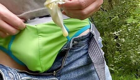 Jerking in a park with used condom from cruising area