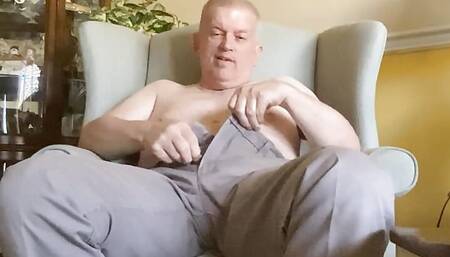 Mature daddy masturbating naked