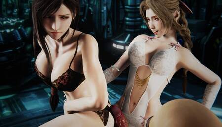 Double Pussyjob with cumshot - parody of Final Fantasy featuring ifa Lockhart, Aerith Gainsborough, Rude