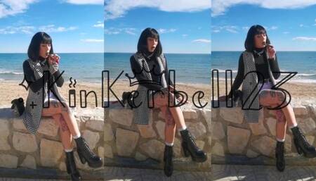 Smoking cigar out by the beach wearing Leather boots - Kinkerbell23