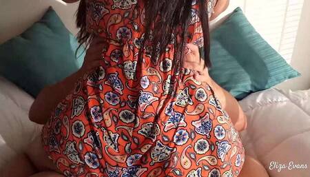 My buddy with a huge butt comes over in a mini dress, and we have unprotected sex! I fill her up inside