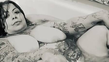 Sexy Fat tummy giggling in the bathtub