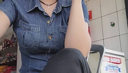 Smoking a cigarette in the bar I work at - work uniform