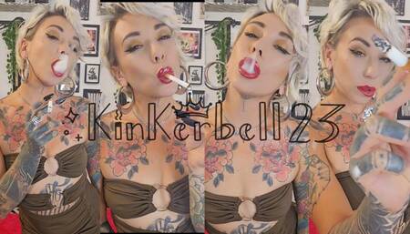 Classic closeup chainsmoking Marlboro Reds with glossy Red lips - Kinkerbell23