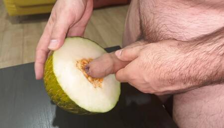 MELON wants to FUCK and I give her COCK all the way down - Fruit fuck Sex with fruits food cumshot on food