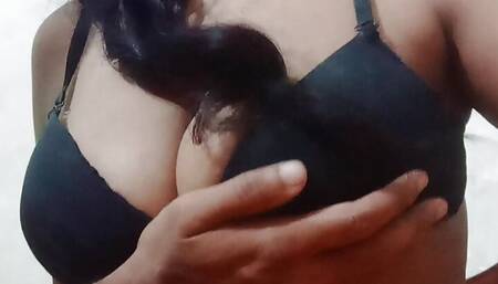 Village girl enjoying juicy boobs
