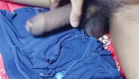 A lot of white semen came out on the underwear