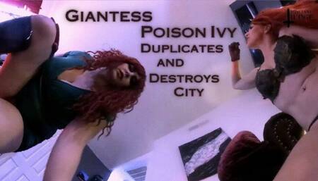 Giantess Poison Ivy Duplicates and Destroys City - VR 360 - featuring Sarah DiAvola and Jane Judge as Poison Ivy blooms, a spilled growth potion enlarging Ivy's breasts and voluptuous body, a twin flower birthed to grow and stomp all over the town in this