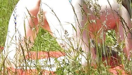 Milf sexy woman sunbathing naked on river bank. Naked in public. Wild beach Nudist. Ass. Pussy. Blonde. Doggystyle. Outside. POV