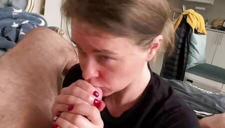 Homemade real couple handjob, blowjob and cum drinking