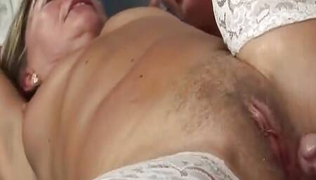 German Cougar in stockings rides big dick like a pro