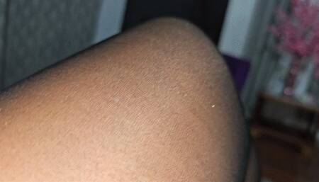 Milah Arches crossing her sexy legs on black pantyhose and Loubies with JOI