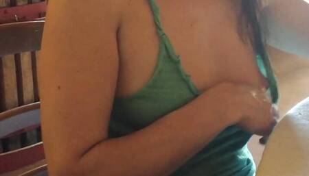 Braless wife at the club, nipples slipping out and flashing tits exposed for all to see make guys cock hard