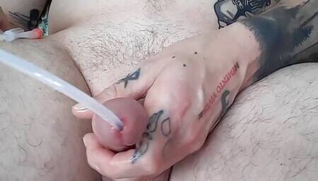 Lube syringe and inserting catheter urethra play
