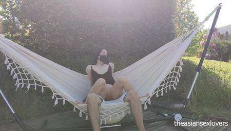 My asian neighbor helps me test my hammock... it ends in orgasm and creampie