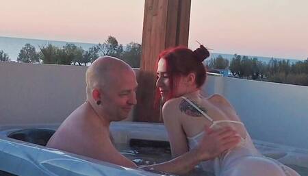 Hot tub sunrise blowjob