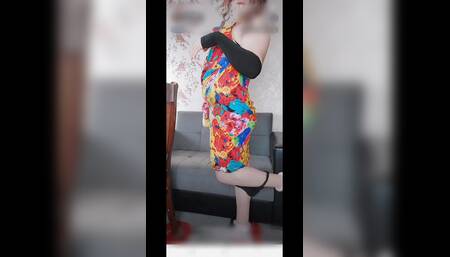 Nylon Mini Dress Sissy Shemald Crossdresser Cute Ass Sexy Dance Lady Boy Big Butt