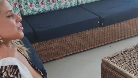 The neighbor asks to borrow Rioc's phone and ends up sucking and talking on his cock