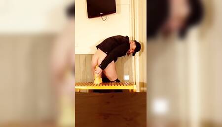 Dildo riding (self fuck with a huge dildo)