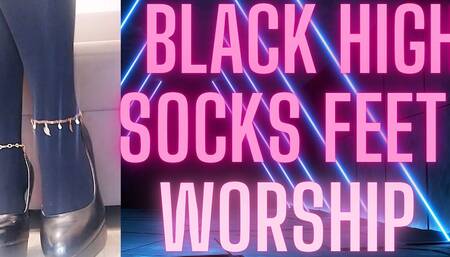 (55) Black Knee High Socks Feet Worship1