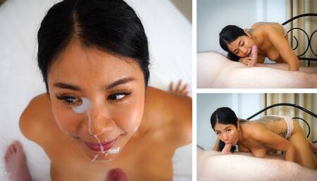 Asian Wife in Pink Panties gets a Facial