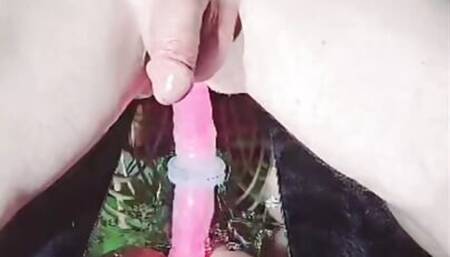 Alan gaping, anal slapping riding dildo on a mirror baby oild up.