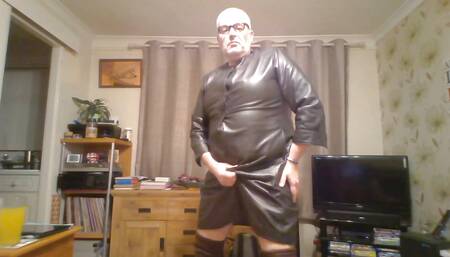 Wanking in a Leather Dress