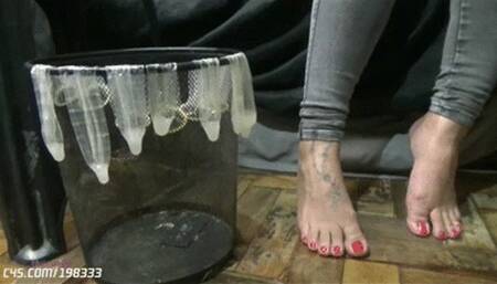 My slave Licked my Foot with Male Cum (condom) Cuckold by Mistress Beh # 1080HD