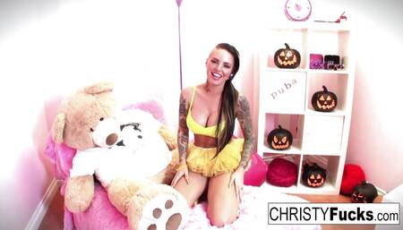 Christy Mack dresses up for Halloween then plays with