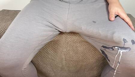 Huge cock hands free cumshot in pants