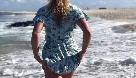 Blonde slutwife shows off to strangers nude and exposed on public beach