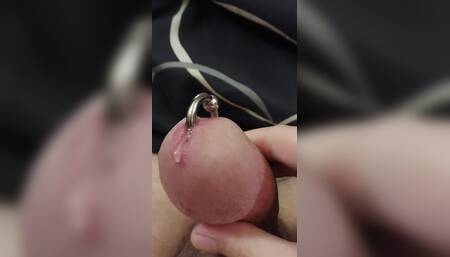 First Time Jerking off and Cumming with a Pierced Cock