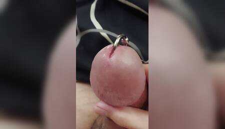 First Time Jerking off and Cumming with a Pierced Cock