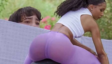 Youth Spying on Attractive MILF Neighbor Exercising - MILFED