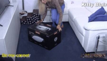 Kitty Blair new vacuum cleaner unboxing and first vacuuming second cam view