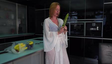 Using an original sex toy with condom in solo masturbation
