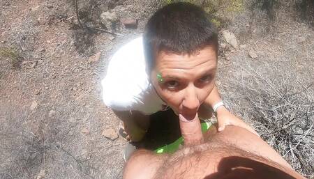 Blowjob in the woods with nice view & cum swallow