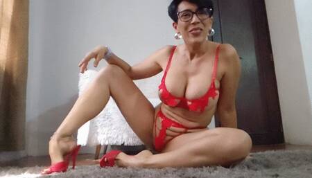 Milah Arches Big butt and sexy legs show in red lingerie