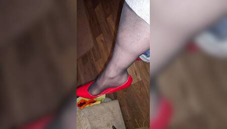 Louise Nylontease Nylon Jeans And Stilettos