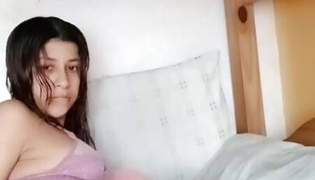 Horny petite Selene masturbates with her pillow