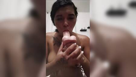 Tefy, deepthroat with a dildo