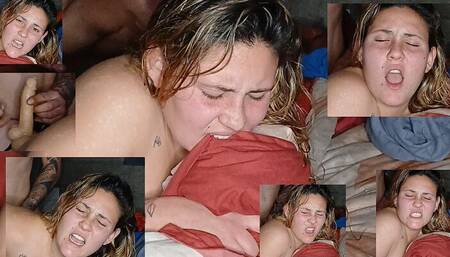 He Bites the Pillow to Avoid Screaming and Waking up His Stepsister - Artificial Double Penetration to My Sister-in-law