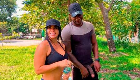Coach shows his huge black cock in the park to busty Silvana Lee - Xander Black