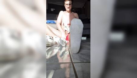 Wanked in the sunshine with sneakers