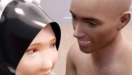 Cheating hijab maid fucked hard by lady boss