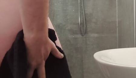 Chubby lad showering