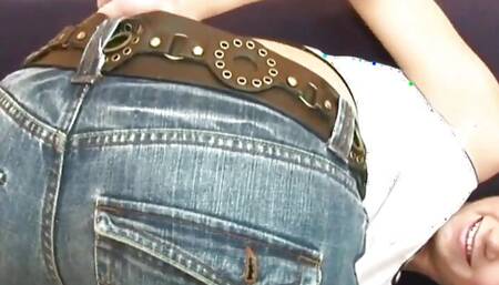 8teenhub - Young Blond with Hairy Snatch Diddles Herself on the Couch.